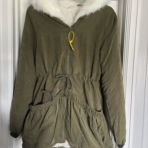 Olive Green Utility Jacket with Fur trimmed Hood